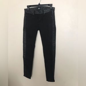 Hudson Women's Black Tuxedo Stretch Skinny Jeans with Leather Stripe Size 26